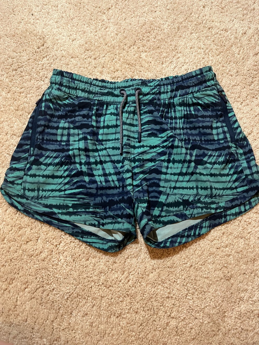 Athleta Green and Navy Tie-Dye Active Shorts
